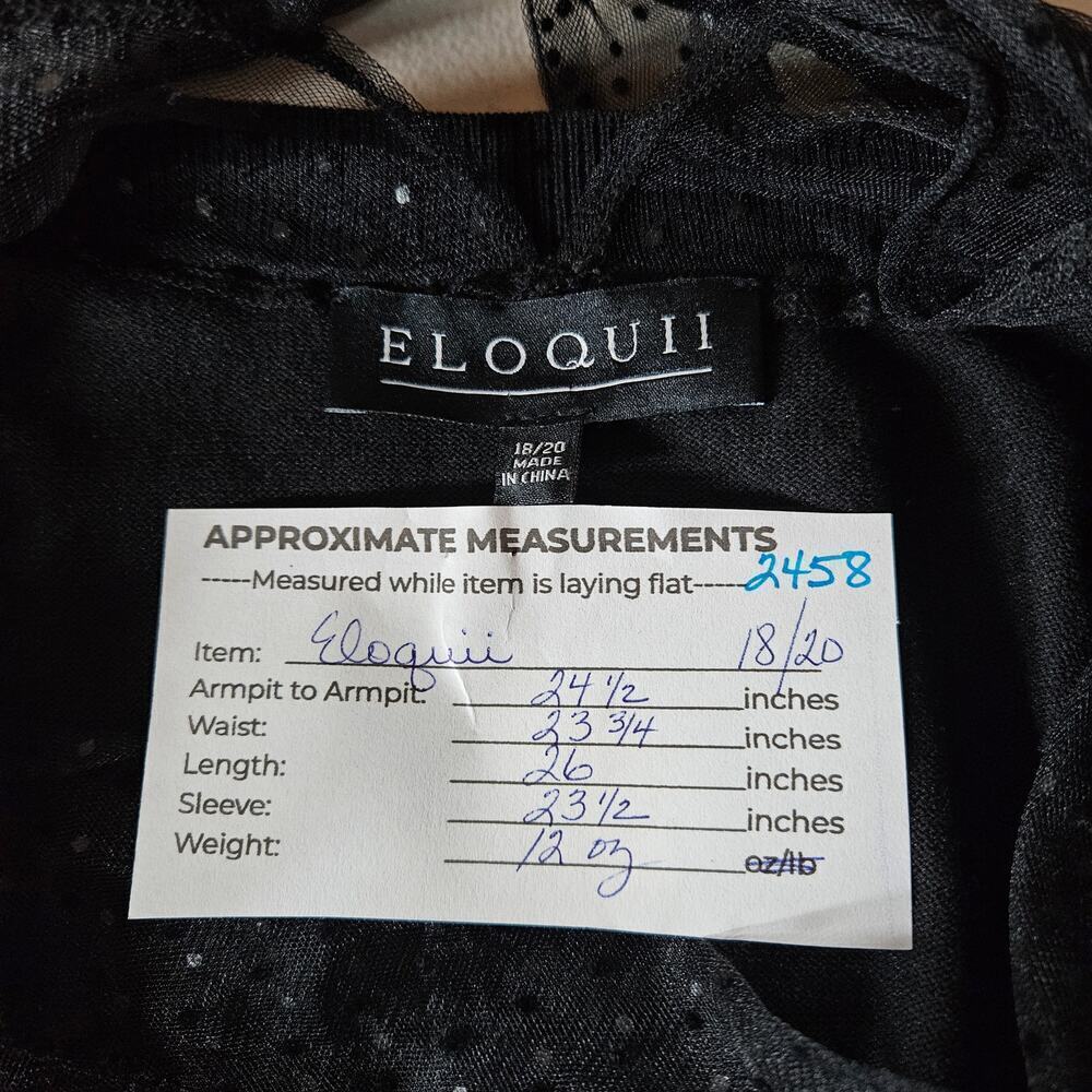 Eloquii Shirt 18 20 Black Polka Dot Mesh V Neck Long Sleeve Elastic Cuff Top - Picture 12 of 13